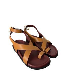 Free People Women's Leather Strappy Gladiator Sandals Brown Orange Size 6 NWB